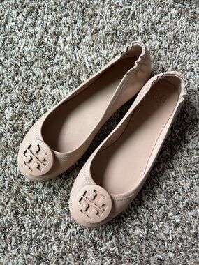 Tory Burch Blush Nude Ballet Flats with Logo Medallion